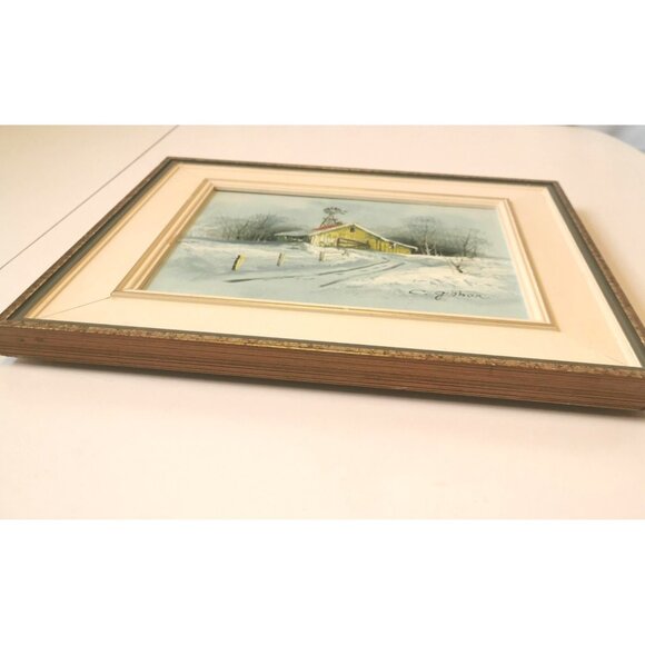 Vintage C. Gibbon Oil Painting Winter Barn Snow Scene Rustic Farmhouse Framed - Picture 6 of 10